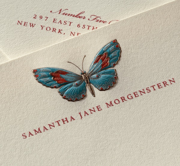 Hand Engraved Ecruwhite Notes with Butterfly